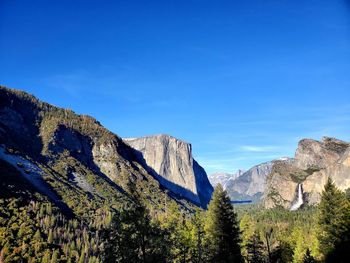 Scenic view of mountains against blue sky