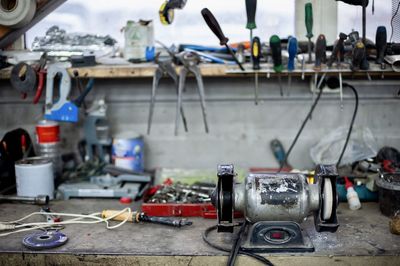 Work tools on table in workshop