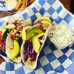 High angle view of food on table