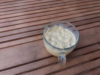 High angle view of breakfast on table