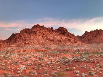 Scenic view of desert against sky during sunset