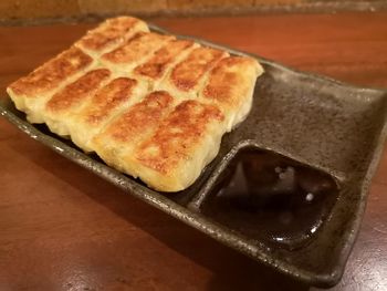 High angle view of dessert in plate on table