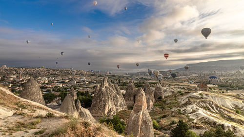 Hot air balloons against sky