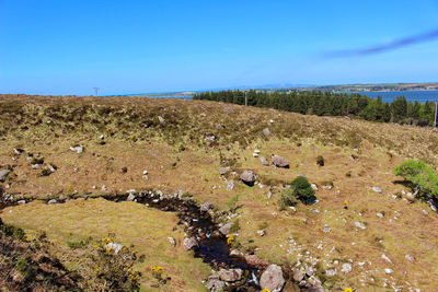 Scenic view of land against clear blue sky