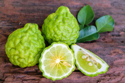 High angle view of fruits on table