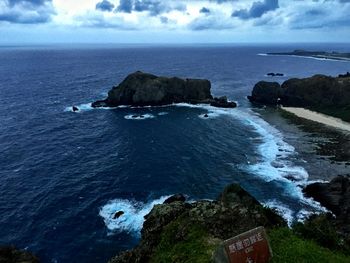 Scenic view of sea against cloudy sky