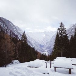 Snow covered mountains against sky