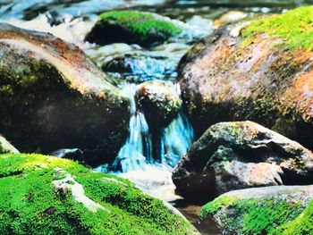 Close-up of water flowing through rocks