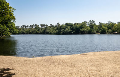 Scenic view of lake against clear sky