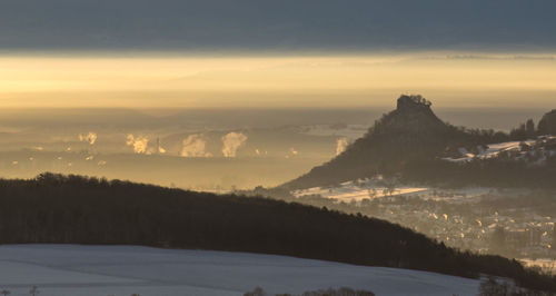 Scenic view of landscape against sky during sunset