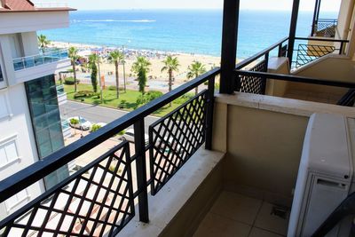 High angle view of balcony by sea