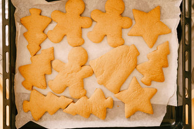 High angle view of cookies