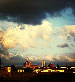 Houses against cloudy sky