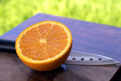 Close-up of orange on table