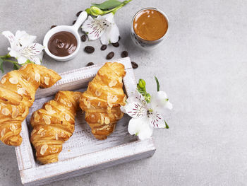 High angle view of breakfast on table
