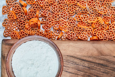 High angle view of bread in bowl on table