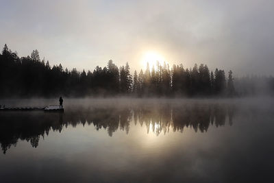 Scenic view of lake against sky during sunset