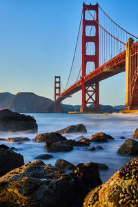 View of golden gate bridge over sea against sky