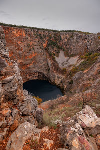 Low angle view of rock formations