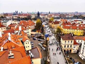 High angle view of buildings in city