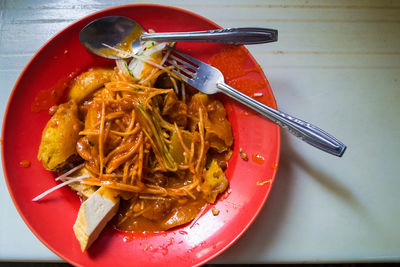 Close-up of red soup in bowl