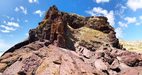 Low angle view of rock formation against sky