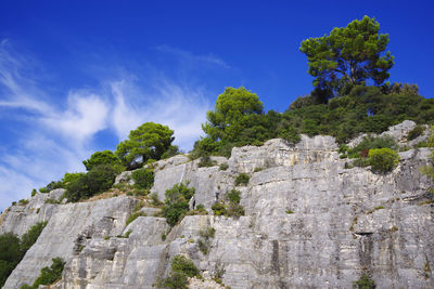 Low angle view of rock formation against sky