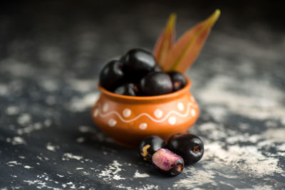 Close-up of orange fruit on table