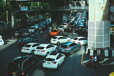 High angle view of traffic on city street