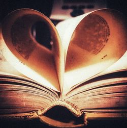 Close-up of heart shape on book