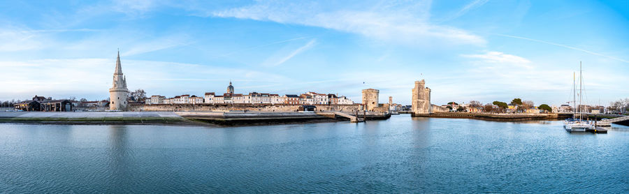 Panoramic view of the old harbor of la rochelle with its three famous towers