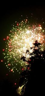 Low angle view of firework display at night