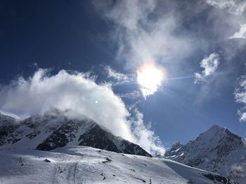 Scenic view of snowcapped mountains against sky