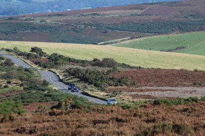 High angle view of vehicles on road