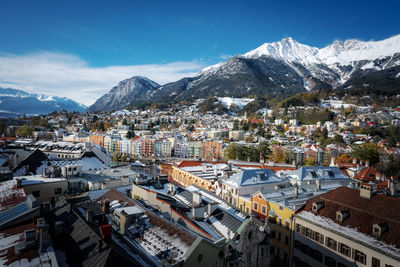 High angle view of townscape against sky