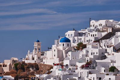 Panoramic aerial view of imerovigli village in santorini island, greece - traditional white houses