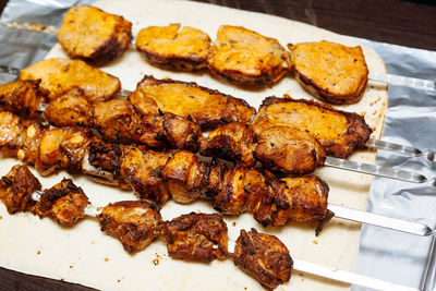 High angle view of food on table