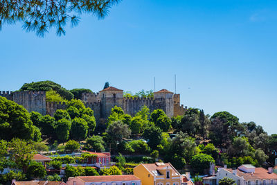 Cityscape against clear blue sky