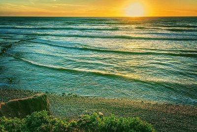 Scenic view of sea at sunset