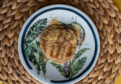 High angle view of breakfast on table