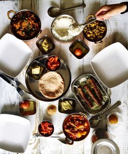 Directly above shot of various food on table