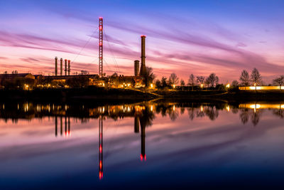 Reflection of illuminated sky on lake during sunset