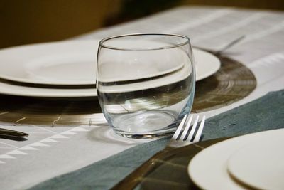 Close-up of water in glass on table