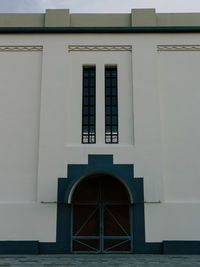Low angle view of closed door of building