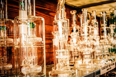 Glass containers on table in store