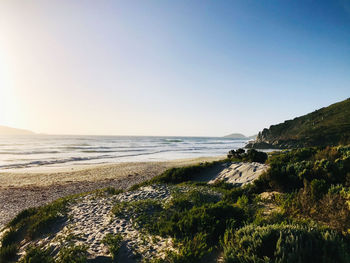 Scenic view of sea against clear sky