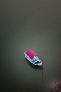 High angle view of abandoned boat moored on lake