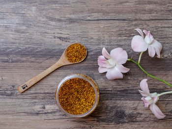 High angle view of flowering plant on table