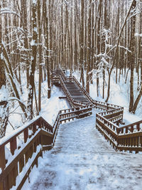 Snow covered footbridge