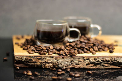 Close-up of coffee beans on table